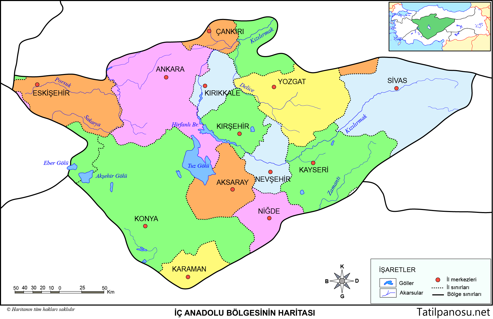 İç Anadolu Bölgesi Haritası | Tatil Rehberi - TatilPanosu